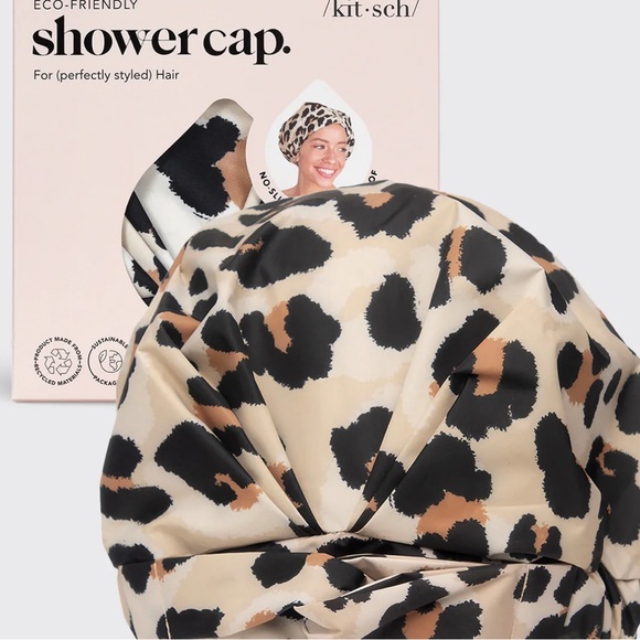 Kitsch Recycled Polyester Luxe Shower Cap - Leopard - Picture 2 of 3